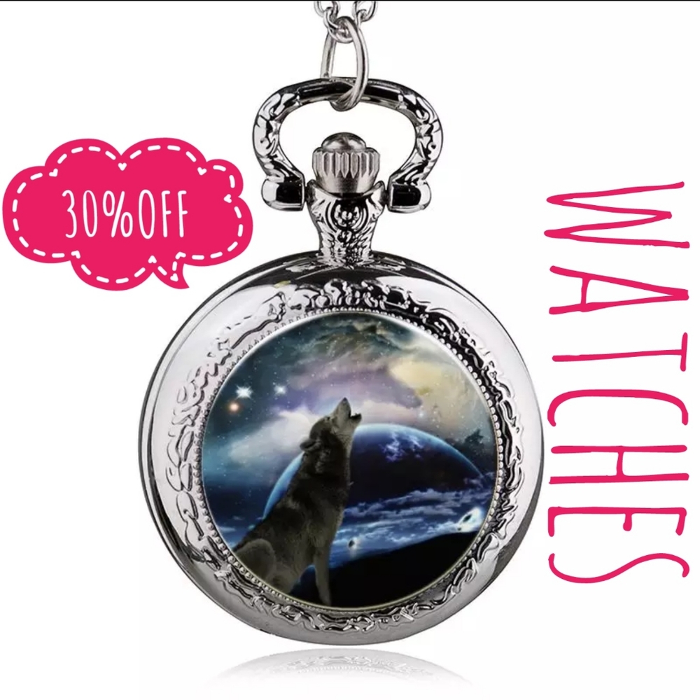 NWOT Quartz Wolf Pocket Watch Chain